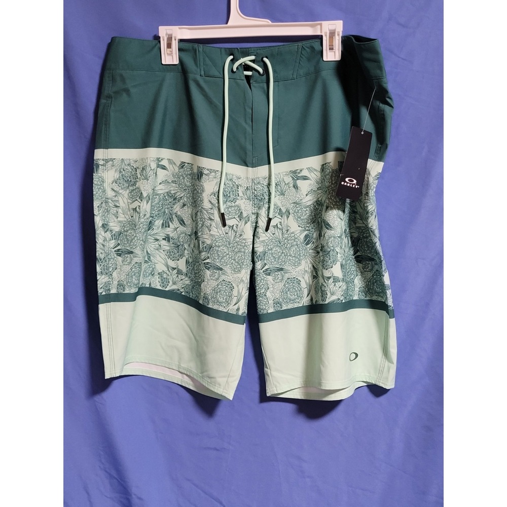 Oakley Flower Striped Green Boardshort‎ New Swim Surfer Hawaiian Short Men 38